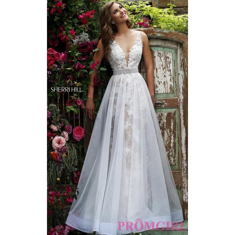 Hochzeit - Lace Long V-Neck Prom Dress SH-11282 by Sherri Hill - Discount Evening Dresses 