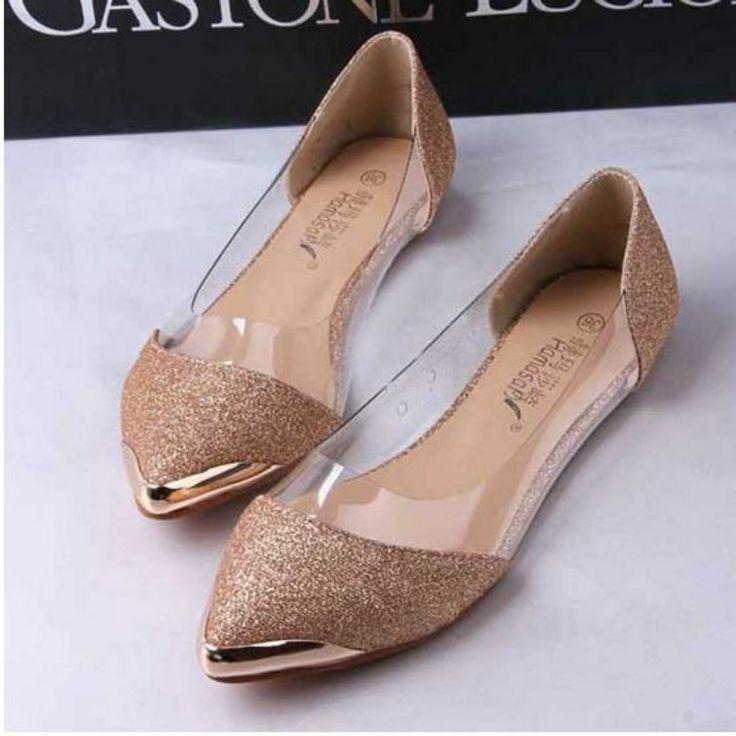 زفاف - Casual Glittering Pointed Toe Flat Shoes