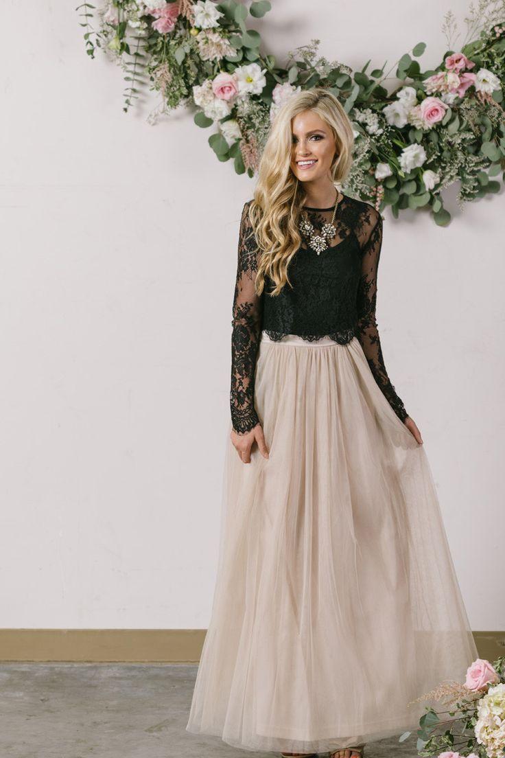 Mariage - Anabelle Beige Full Tulle Maxi Skirt