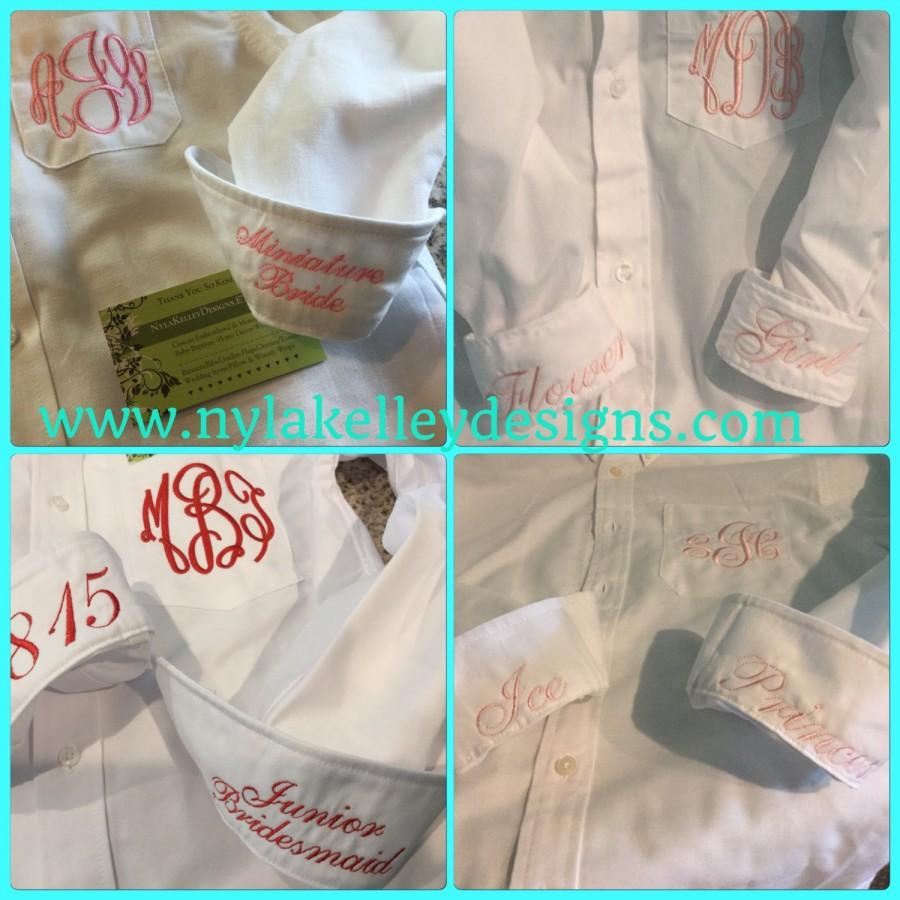 Wedding - Flower Girls Sz 2T-18 Little Girl's Monogrammed Pocket Cuff Miniature Bride Jr Bridemaids Wedding Party Shirts Embroidered  Get Ready Shirts