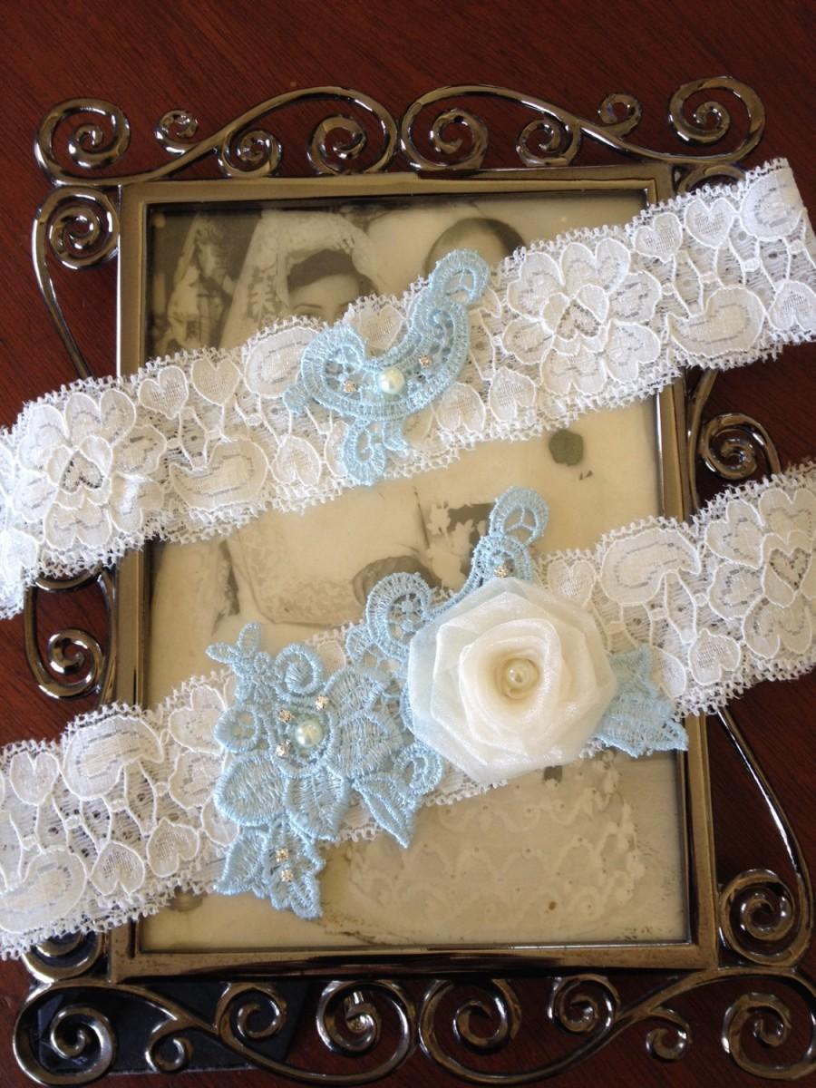 زفاف - Wedding Garter/ Something Blue/ Garter /Bridal Lingerie/ Blue Garter Set/ Lace Garter/Bridal Accessories/ Ivory Garter