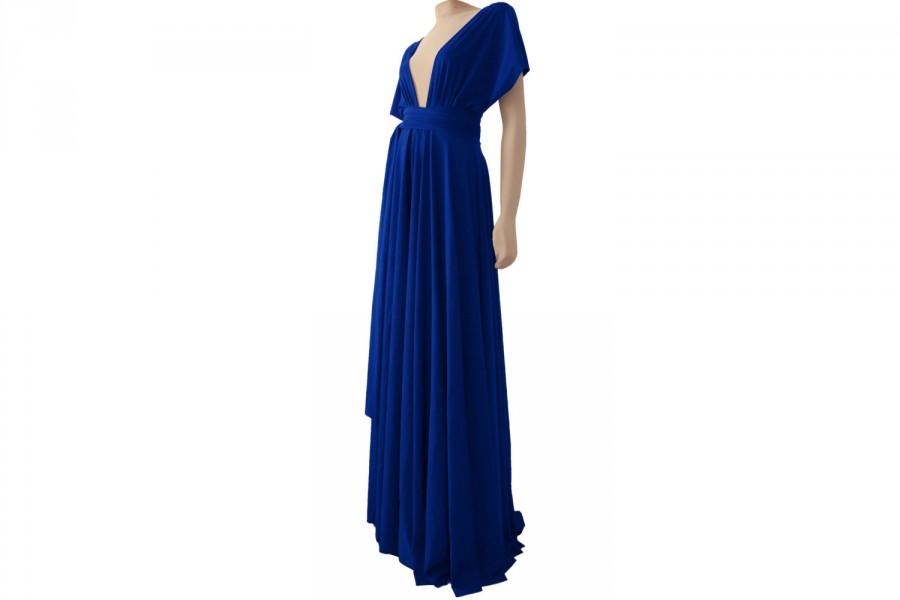 Mariage - Twist wrap dress ong bridesmaid royal blue convertible prom maxi dress