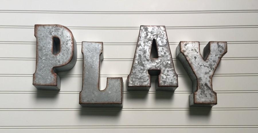 Свадьба - Decorative Metal Letter/ PLAY /Wall Letter Sign / Signage / Rustic Industrial Wall Letters / Nursery / Wedding /You Pick Letter