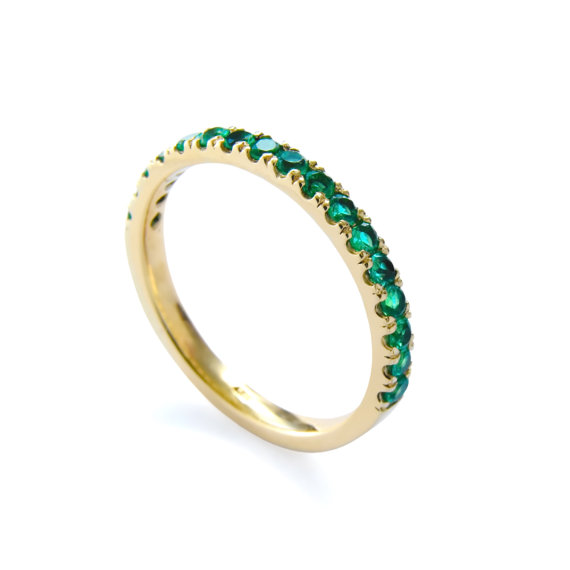 زفاف - Green gemstone infinity ring, Emerald Gold ring, 14K Gold wedding ring, Vintage engagement ring, Dainty engagement ring, Gold and Green Sale