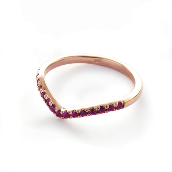 Wedding - Red Ruby gemstone infinity ring, 14K Rose Gold band, dainty wedding ring, Vintage engagement ring, heart shape Gold Ruby band, Gold and Ruby