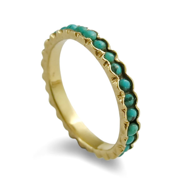 زفاف - Turquoise infinity ring 14K Yellow gold, Stackable Engagement ring, Wedding jewelry Handmade gold band, Vintage Classic Turquoise band, Sale