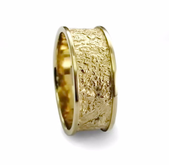 زفاف - Classic 14K yellow gold ring, Textured Wedding band, Man Woman band, Everyday gold ring, wide wedding ring, Organic band,matching bands sale