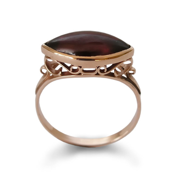 Wedding - Large gemstone gold ring, Marquise Garnet Gold ring, 14K gold Engagement ring, Vintage handmade ring, Red garnet ring, Victorian Gold ring