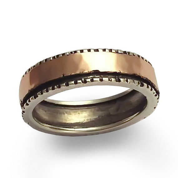 Свадьба - Men Oxidized Sterling silver Infinity Ring, Men's Wedding band, Rustic Ring, 9K rose gold spinner, Wide handmade Ring, Statement Ring, Sale