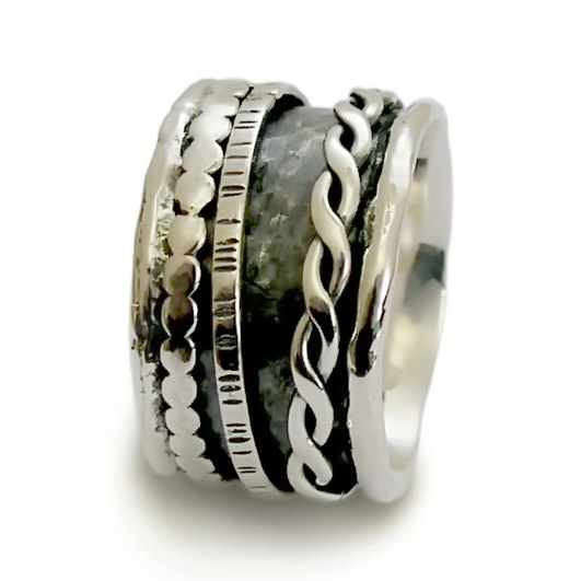 زفاف - Rustic spinner ring, Sterling silver organic band, braided spinner, dotted spinner, woodland ring, men woman silver band, everyday ring sale
