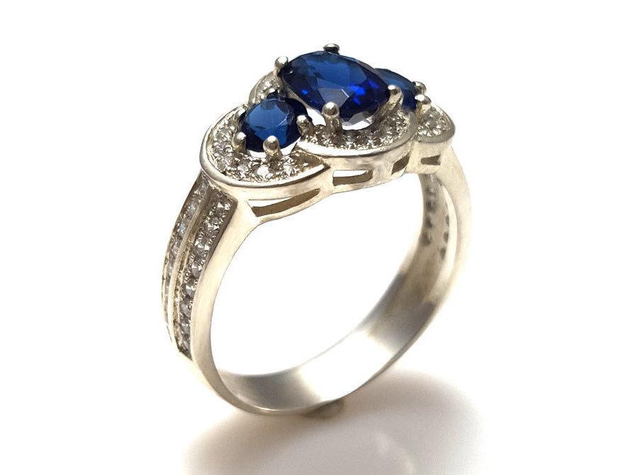 Wedding - 1.7 Carat Sapphire Engagement Ring, Unique Engagement Ring, Wedding Band, Vintage, Art Nouveau Ring, Sapphire Ring, Fast Free Shipping