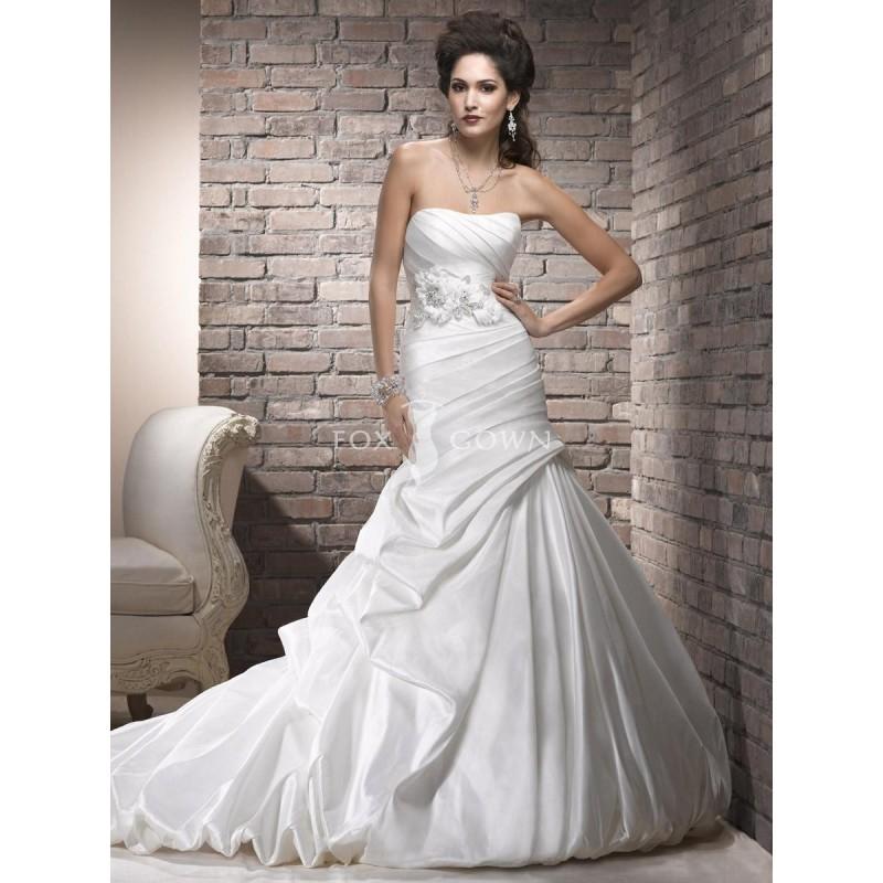 Hochzeit - Taft schulterfreies Plissee Brautkleid mit abnehmbarer Floral Belt - Festliche Kleider 