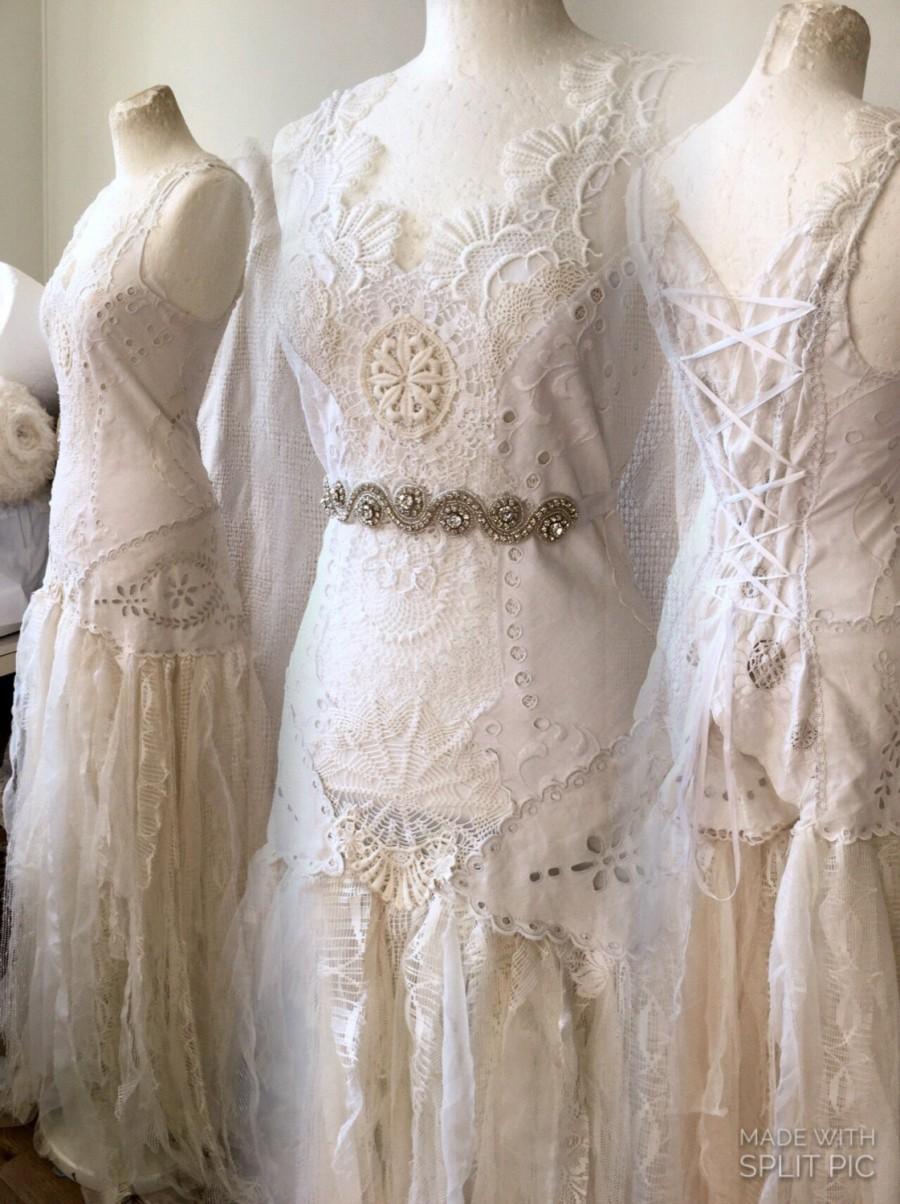 Wedding - Bohemian fairy wedding dress,Bridal gown french lace,repurposed wedding laces, handmade wedding dress, love wedding dress,farm weddings,eco