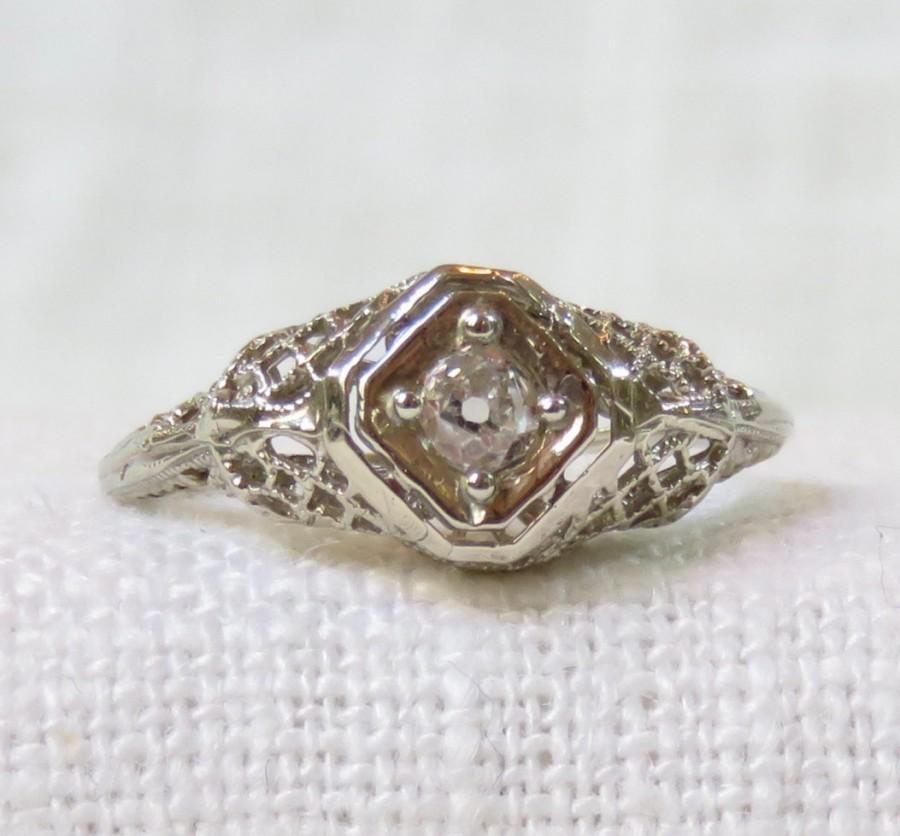 Hochzeit - Vintage 1920s Diamond Engagement Ring in 14k Gold .25 Carat