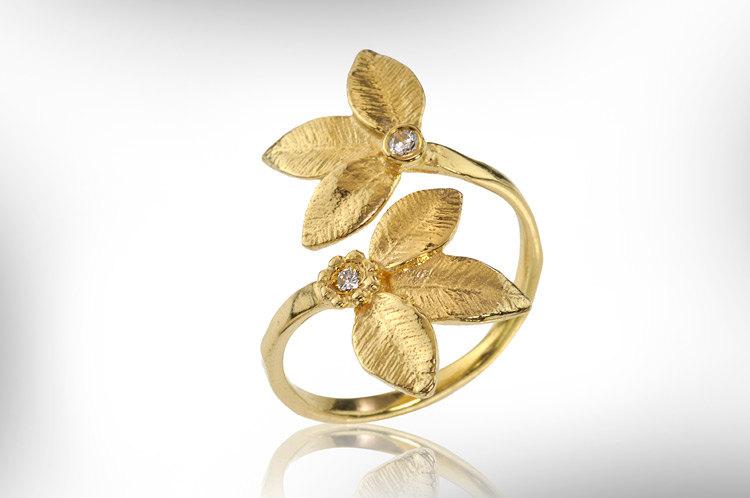 زفاف - Women Engagement Ring, 14k Gold Leaves ring, Diamond Ring, April Birthstone Ring, Diamond Engagement Ring, For Her, Mom Gift, Free Shipping