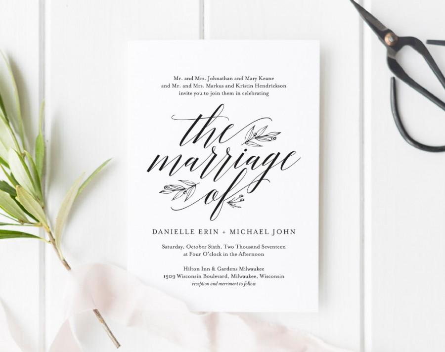 Mariage - Wedding Invitation Template, Rustic Wedding Invitation, Wedding Printable, Wedding Invite Template, PDF Instant Download 