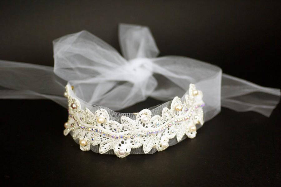 Mariage - Bridal Headpiece-Bridal Headband-Wedding Headpiece-Jeweled Headband-Wedding Halo Headpiece-Wedding tulle headpiece-Bridal Headband-H4