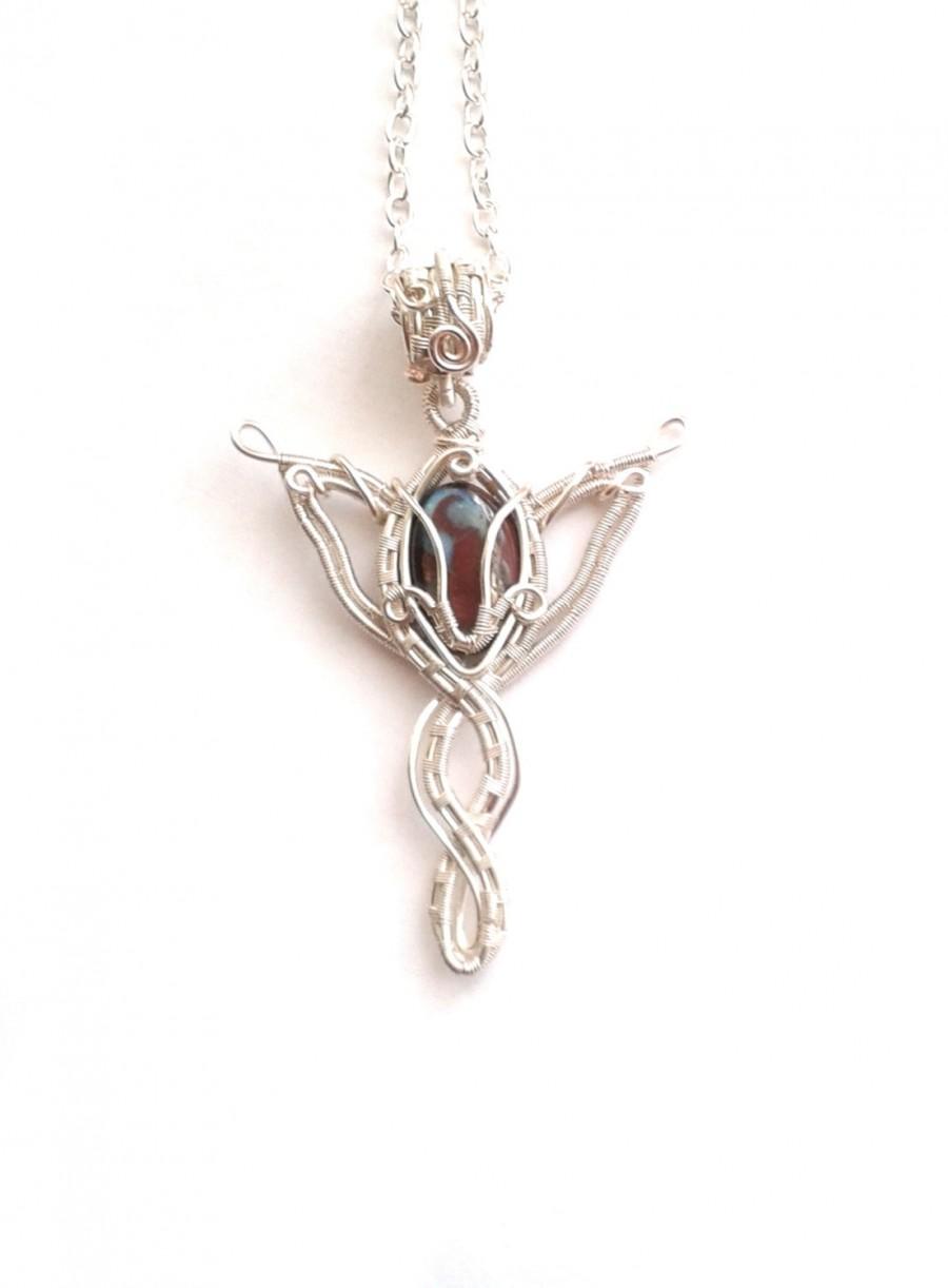 Hochzeit - Elven Necklace, Wire Wrapped Boulder Opal Elvish Jewelry, Unique Wire Woven Gemstone Pendant, Silver Swirl Mystical Jewellery, Kallasilya