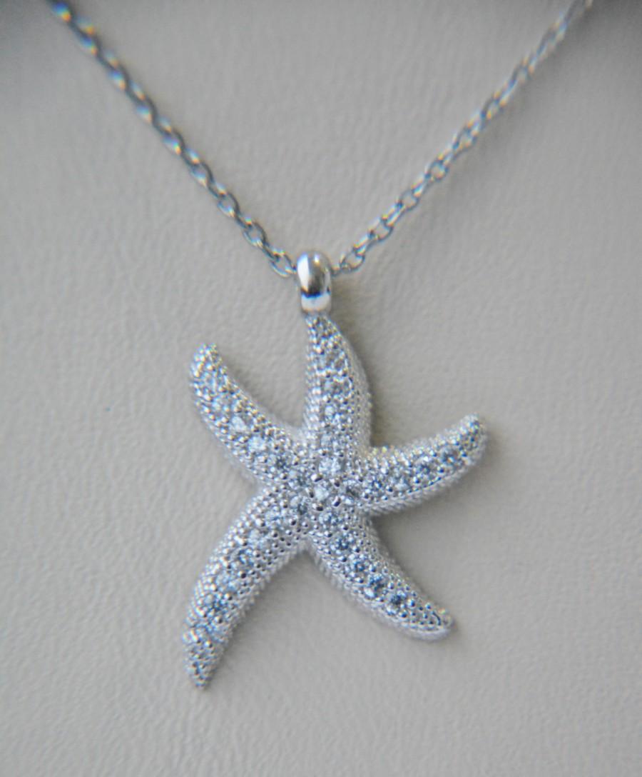 زفاف - Starfish Necklace- Anniversary Pendant Silver Necklace - Gift Necklace - Filled Stone Necklace - New Necklace - Bridesmaids Necklace