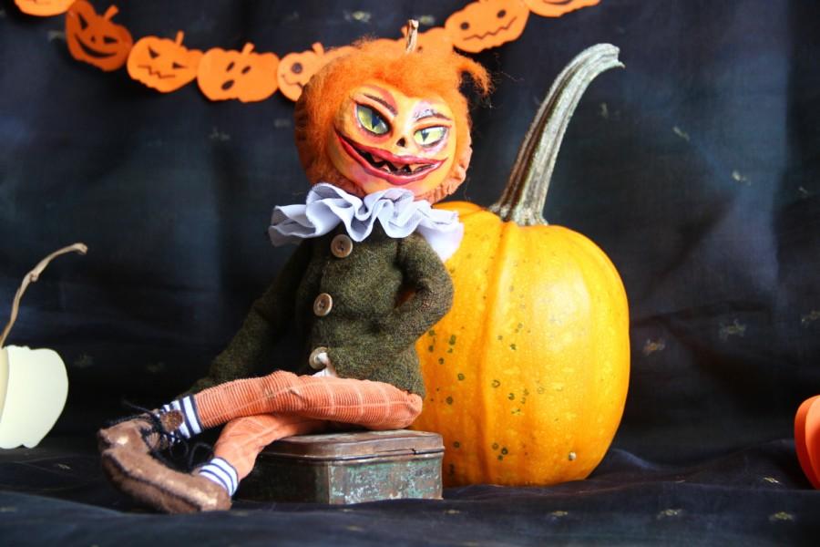 Hochzeit - OOAK Art Doll Halloween Pumpkin Jack The height of 14.57 inches (37 cm).