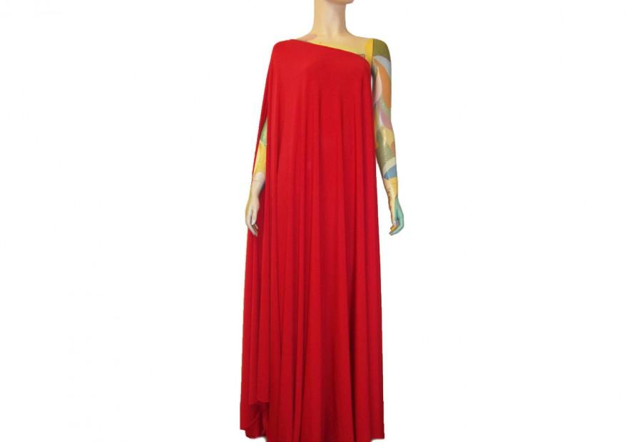 Wedding - Red Maternity Dress Sexy Backless One Shoulder Evening Gown XS S M L