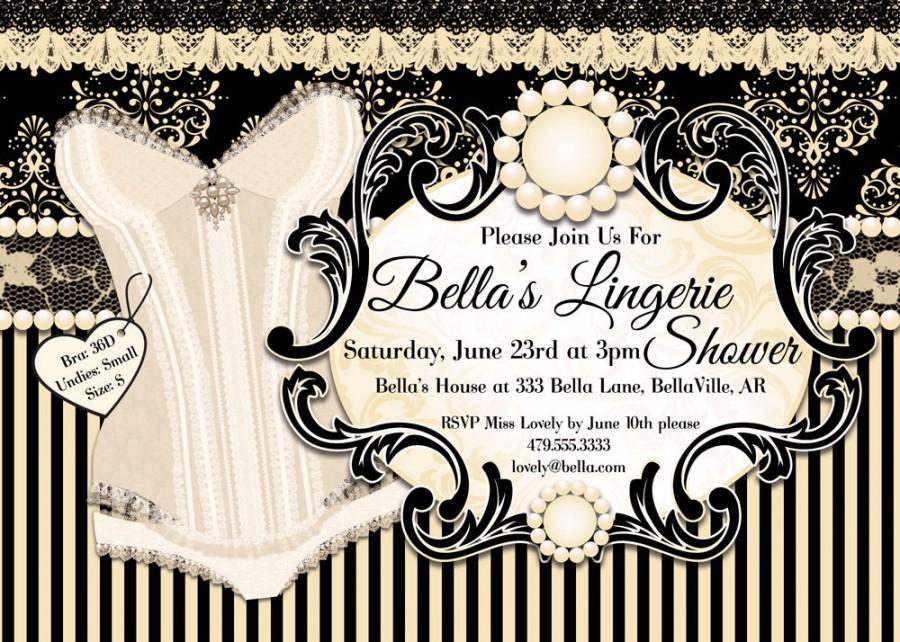 Hochzeit - Lingerie Shower Invitation, Bachelorette Party, Bridal Shower, Party Invitations, Corset Invitations, Burlesque Invitations