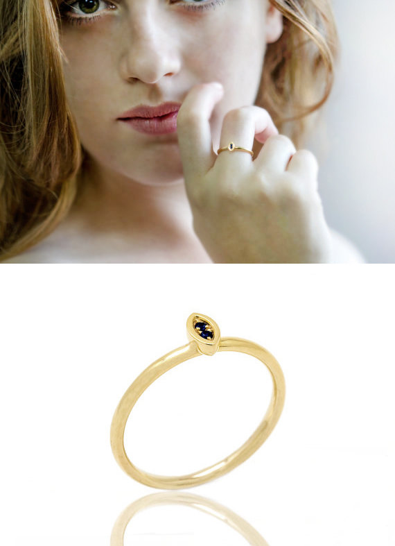 زفاف - Blue Sapphire ring - Dainty 14k Gold ring with Sapphire stones - Dainty statement gold ring - Engagement gold ring - Free express shipping