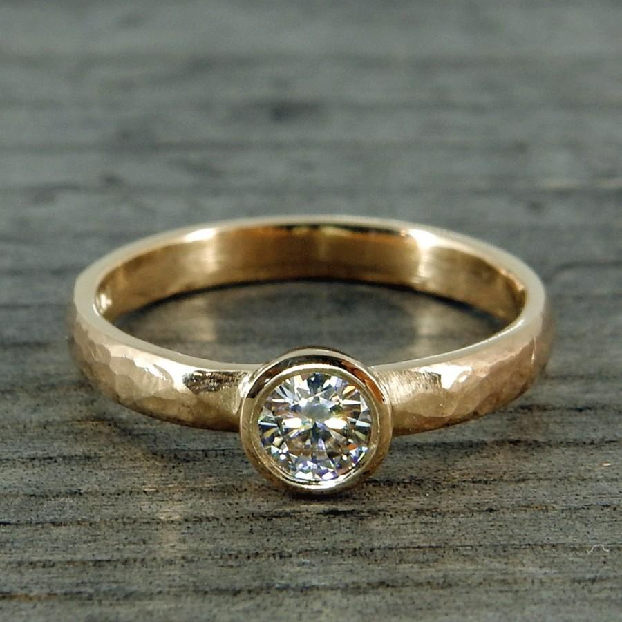 Hochzeit - Forever Brilliant Moissanite Engagement Ring, Recycled 14k Yellow Gold Solitaire, Made To Order
