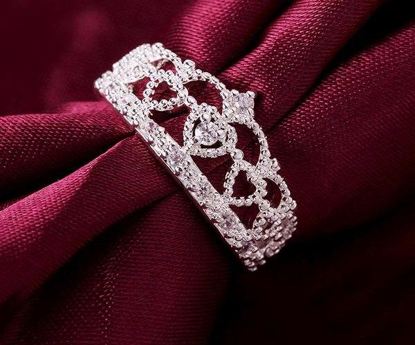 Mariage - Heart Princess Ring Crown Sterling Silver Ring Stacking Ring Engagement Ring Rings Crown Jewelry Princess Crown Statement Ring Promise Ring