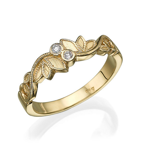 زفاف - Leaves Wedding Ring, Yellow Gold Ring, Leaf Ring, Art Deco Ring, Wedding Band, Unique Wedding Ring, Promise Ring, Statement Ring, Matte Ring