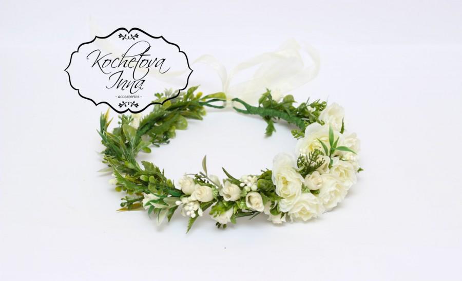 Wedding - Bridal floral crown Flower headband   Cream flower crown Flower wreath Boho flower crown  Girl flower crown Wedding flower crown