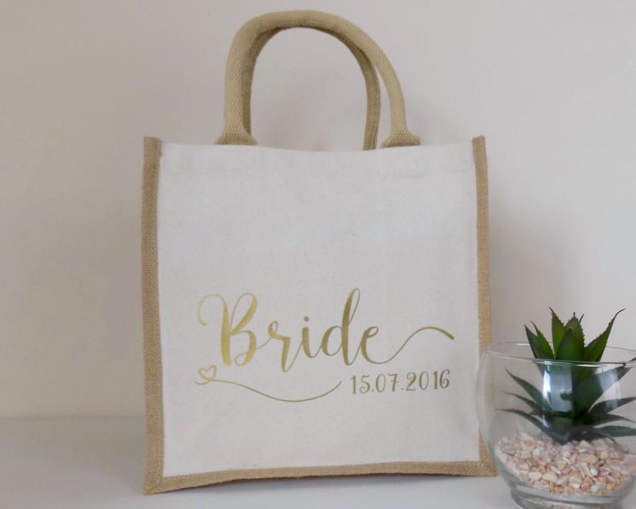 زفاف - Bride Gift - Personalised Jute Bag Ideal Wedding Gift - Cotton Canvas Shopping Bag Bride Design - Personalized Wedding Date