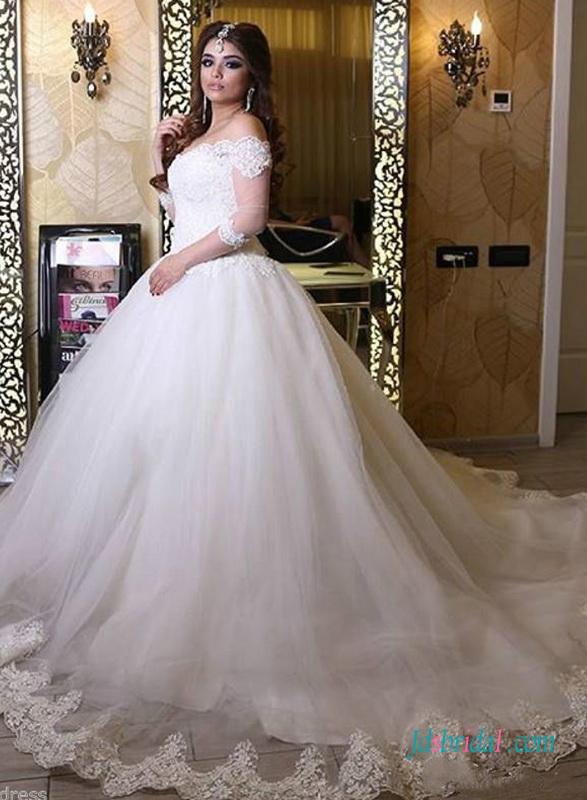 Mariage - Fairy off the shoulder tulle princess ball gown