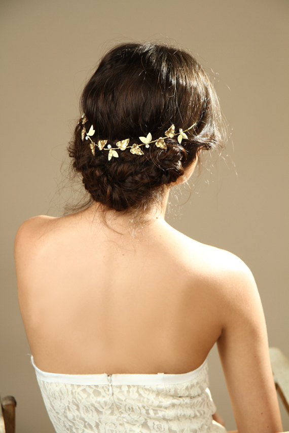 زفاف - Leaf Hair Wreath/ gold grecian crown/ bridal hair jewelry/ wedding hair accessory/  Gold Leaf Bridal Headband / Gold Tiara