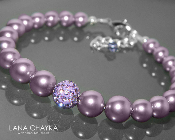 زفاف - Light Purple Pearl Bracelet Swarovski Mauve Pearl Violet Crystal Wedding Bracelet Wisteria Purple Wedding Bracelet Purple Wedding Jewelry