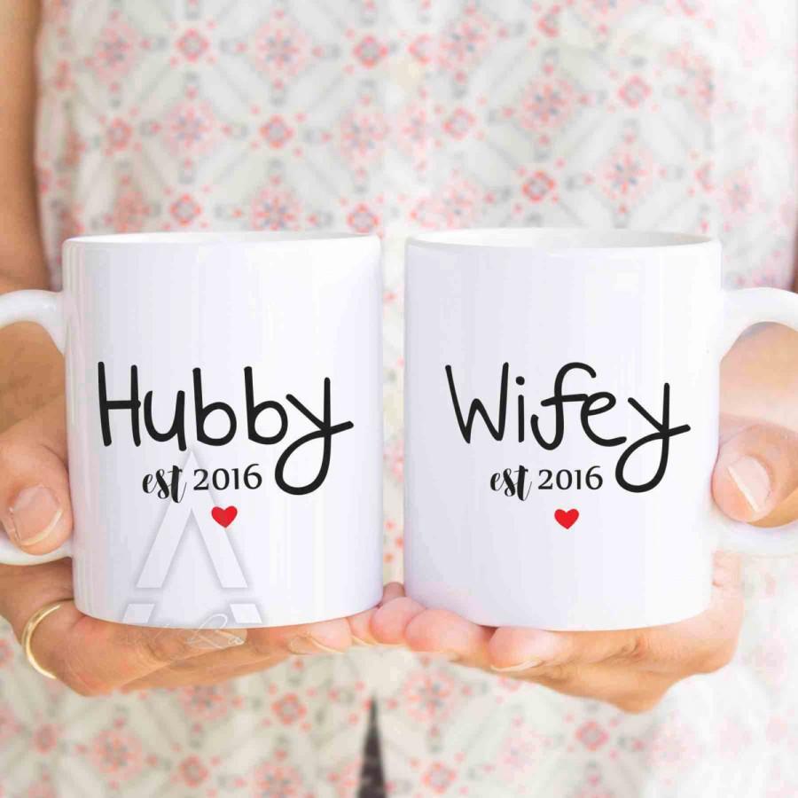 Wedding - cotton anniversary gift for him, his and hers mugs, mr and mrs gifts, couple gifts, personalized couple gifts, hubby wifey est mug set MU259