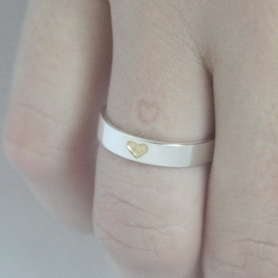 Hochzeit - Hidden Message Heart ring 925 Sterling silver with gold heart and carved heart inside Valentines Gift Engagement Ring VALENTINES DAY SPECIAL