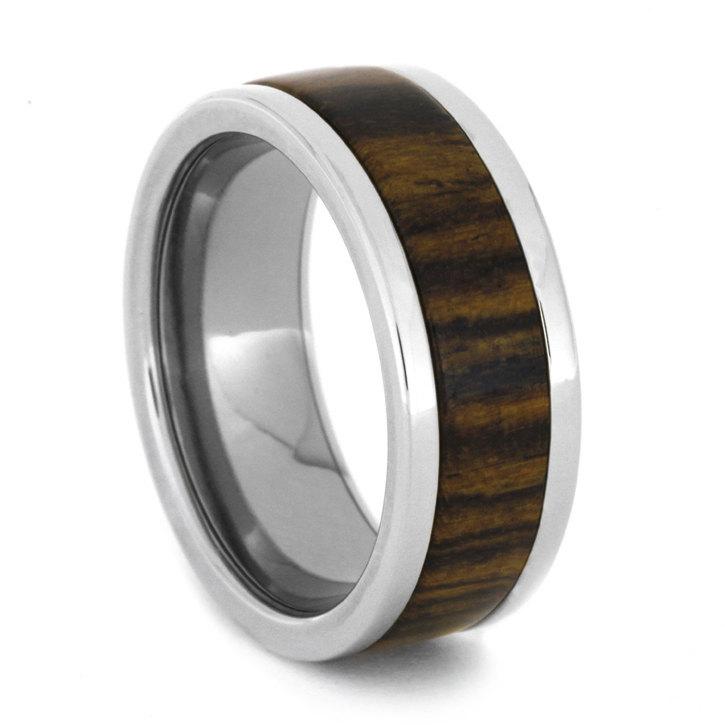 Wedding - Interchangeable Titanium Ring, Bocote Wood Ring, Mens Wooden Wedding Band
