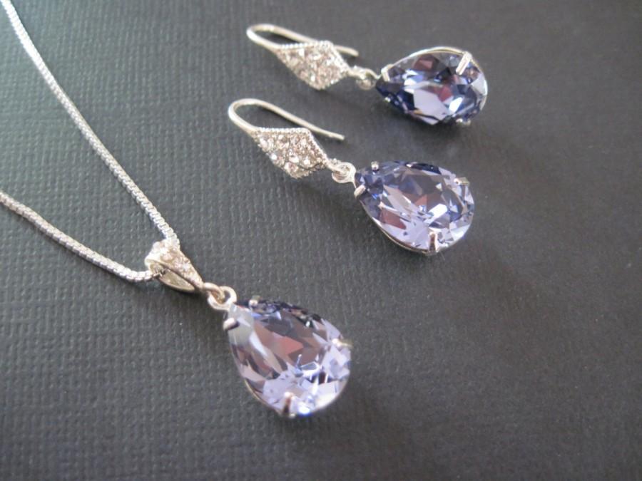Wedding - Purple Bridesmaid Jewelry Set/Swarovski Tanzanite Jewelry Set/Purple Crystal Bridesmaid Earrings/Crystal Earrings/Wedding Jewelry/Bridal