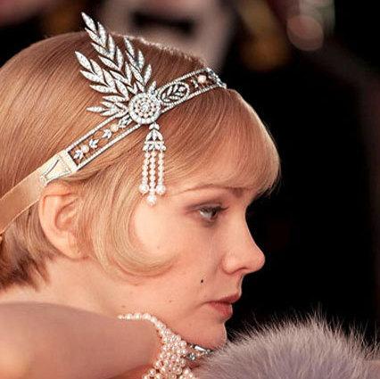 Hochzeit - Great Gatsby headpiece forehead band 1920s flapper wedding bridal hair accessories vintage headpiece