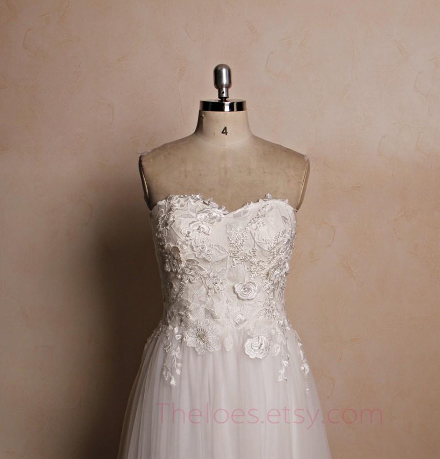 Wedding - Sweetheart  Lace Wedding Dress ,Beading Wedding Dress,Boho Wedding Dress