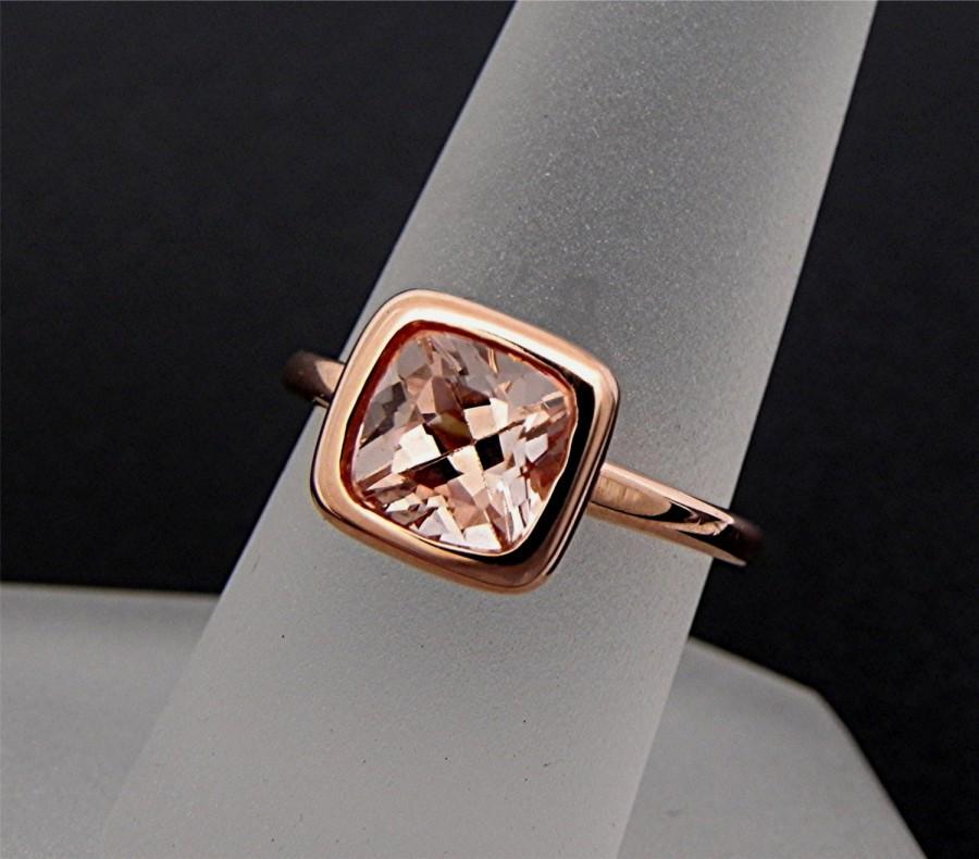 زفاف - AAAA Peach morganite  7x7mm Cushion Cut Natural Untreated 1.50 carats in a 14K Rose gold engagement ring. m