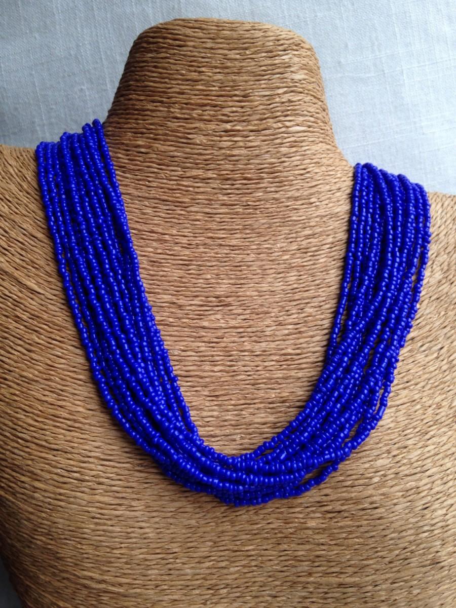 زفاف - cobalt blue necklace, cobalt seed bead multi-strand necklace, cobalt bridesmaids, cobalt necklace, royal blue bridesmaids, blue necklace