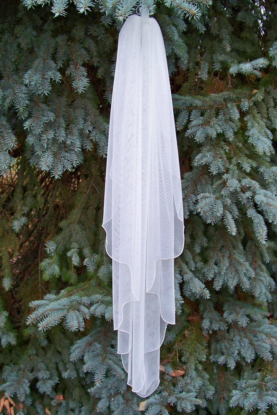 زفاف - Fingertip English Net Wedding Veil Made to Order 1 Tier Scalloped Edge