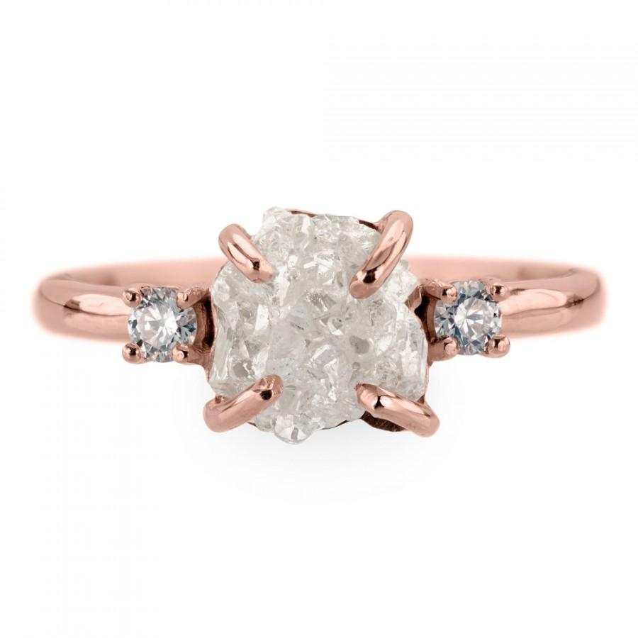 Свадьба - Raw Diamond Three Stone Engagement Ring, 1.94 Carats