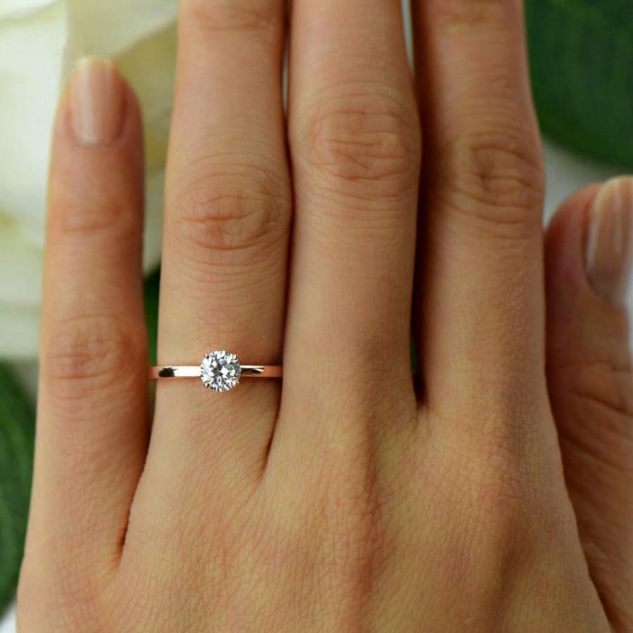 Hochzeit - 1/2 ct Promise Ring, Solitaire Ring, Man Made Diamond Simulant, Wedding Bridal Ring, Engagement Ring, Sterling Silver, Rose Gold Plated