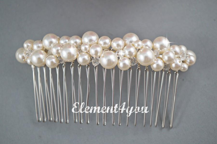 Свадьба - Pearl Crystal comb, Bridal Headpiece, Wedding hair piece, Swarovski white or ivory pearls, Beaded comb, Veil attachment, Tiara, Fascinator