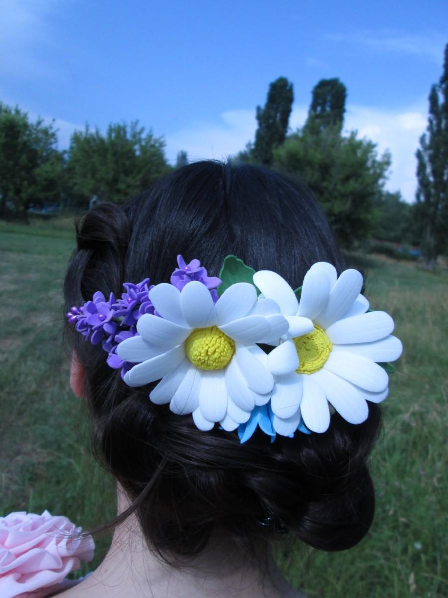 Hochzeit - Flower comb Wedding bridal comb Wildflowers wedding Rustic comb Lilac hair Student gift Girl hair flower Hair in comb White flower wedding