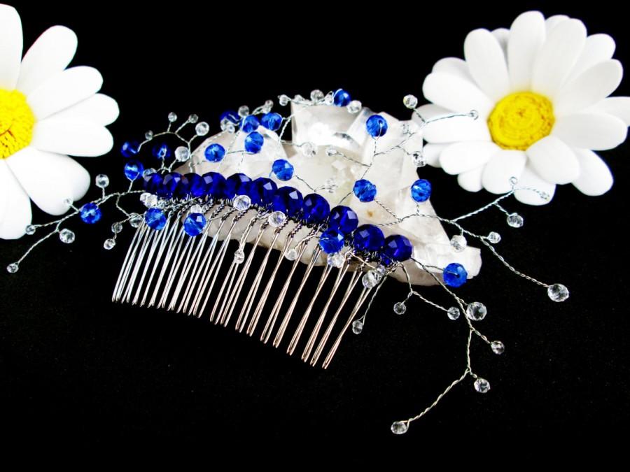 Свадьба - Crystal hair clips Comb hair clips Comb crystals Blue wedding hair Hair decoration Royal blue wedding Tiara hair comb Wedding crystal Royal