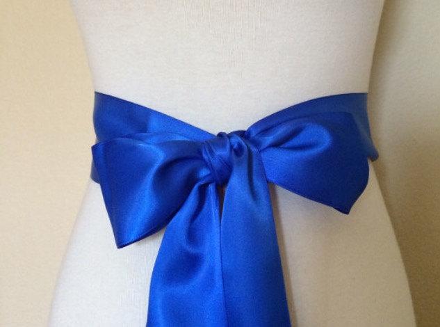Hochzeit - Royal blue Ribbon sash. Satin sash. 1.5, 2.25, 2.5 or 3 inch wide. Double faced satin sash. Satin Bridal sash. Simple sash. Bridesmaid sash